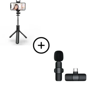 Combo Generador de Contenido Micrófono Solapa + Trípode 2 en 1